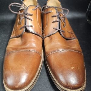 Brown Leather Oxfords with Cap Toe and‎ Burnished Finish, Aston Grey